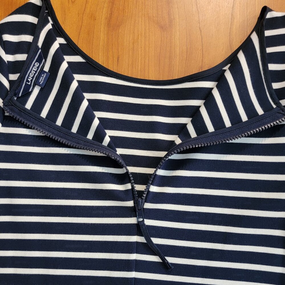 Lands' End Navy/White Nautical Stripe Ponte Shift Dress With Pockets - 8 - Picture 3 of 8